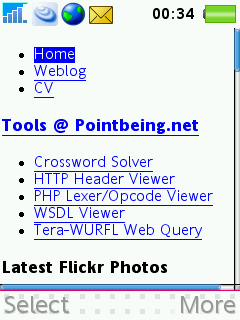 Pointbeing.net homepage viewed on a Sony Ericsson W880i