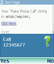 The Make Phone Call Dialog on a Nokia N70 Handset
