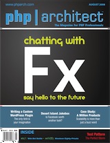 The cover of php|architect's August 08 issue