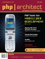 The cover of php|architect's July 08 issue